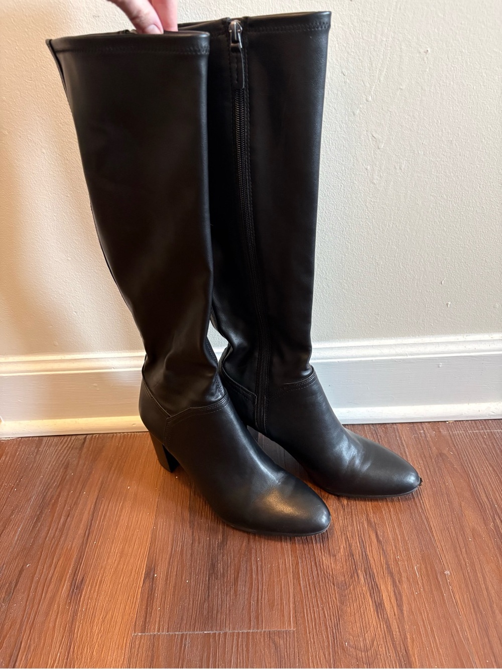 Franco Sarto Black Knee-High Leather Heeled Boots